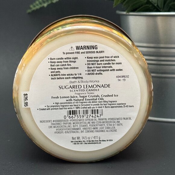 BBW Sugared Lemonade Bath & Body Works 3 Wick Candle - Picture 9 of 10